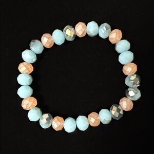 Elegant Turquoise Electroplated and Pearl Luster Peach Faceted Beaded Bracelet